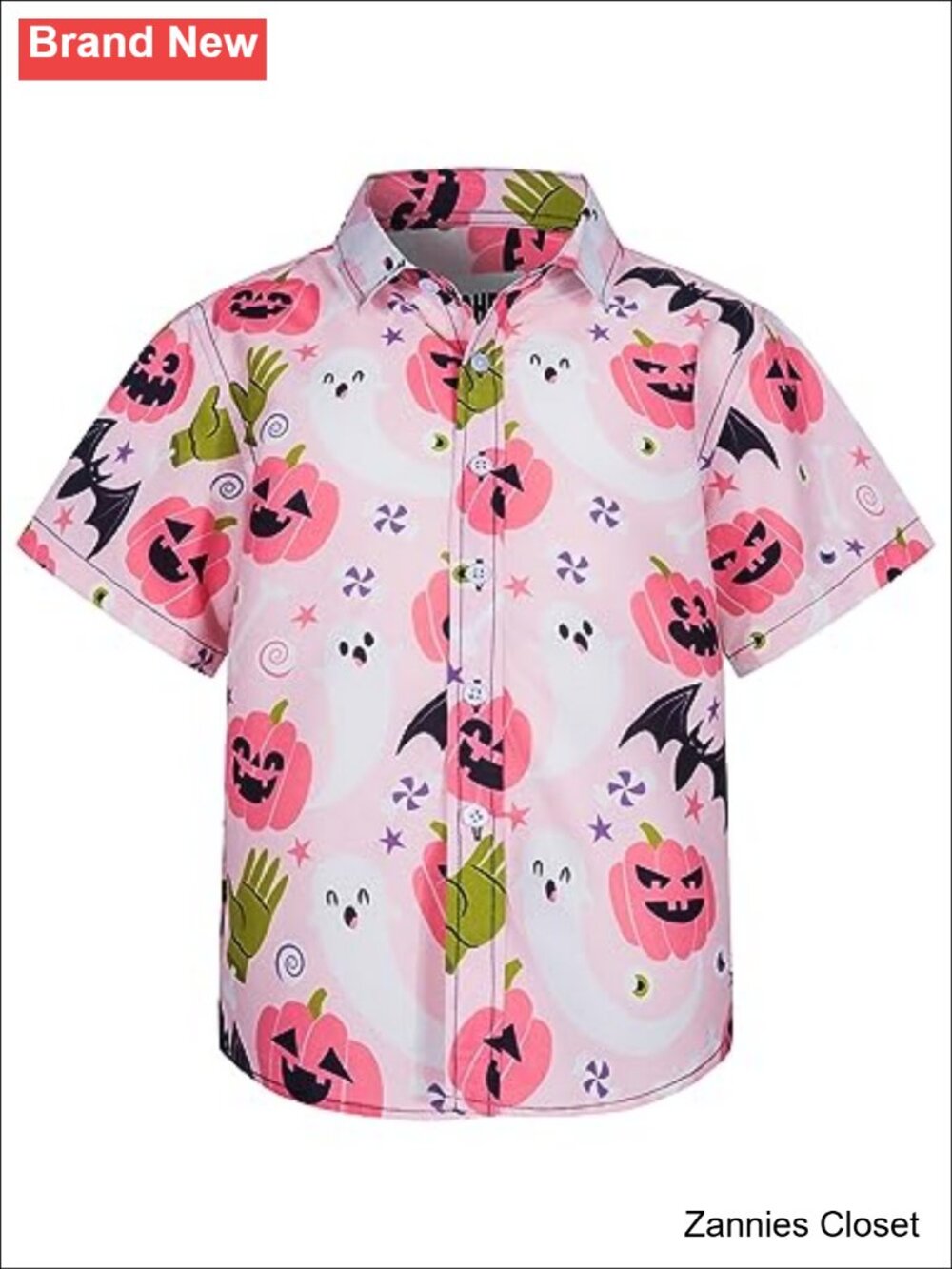 👻 Boys Funny Halloween Button Up Shirt Short Sleeve Pumpkin Ghost Costume